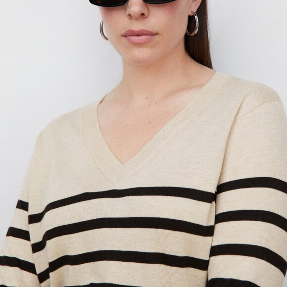 Mango Beige/Black Striped Fine-Knit Sweater/NWT/XXL - Picture 4 of 16